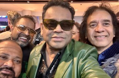 AR Rahman poses with Zakir Hussain and Shankar Mahadevan in rare selfie from Grammy Awards 2024. See post 14 www.talentsofworld.com | Talentsofworld Articles