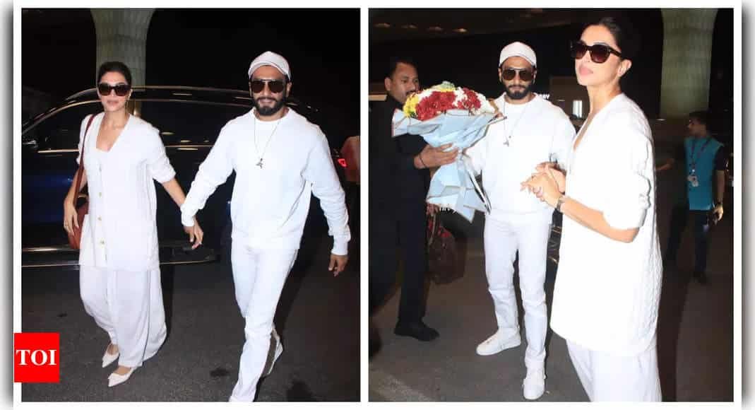 Deepika Padukone looks radiant in white as she makes her first public appearance with Ranveer Singh at the airport after baby announcement - See photos | - Times of India