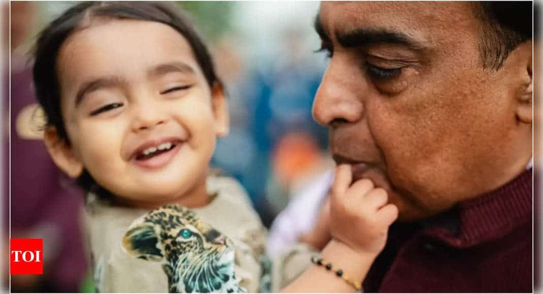 Mukesh Ambani shares cute moment with Isha Ambani's daughter Aadiya Shakti at Anant Ambani and Radhika Merchant's pre-wedding ceremony | - Times of India