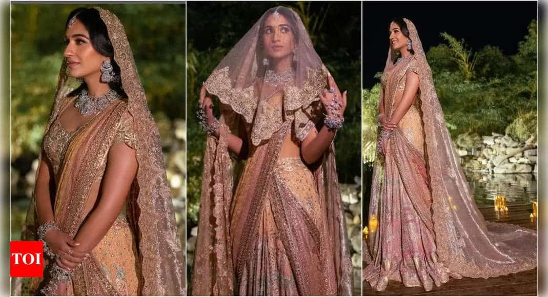Radhika Merchant Pre Wedding: Did you know Radhika Merchant’s veil for pre-wedding ceremony was made with ‘real gold threads’? | - Times of India