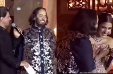 Netitzens react as Radhika Merchant calls Shah Rukh Khan 'uncle' and dedicates his iconic romantic dialogue to Anant Ambani, the latter kisses her and it's heart melting - WATCH video | Hindi Movie News - Times of India