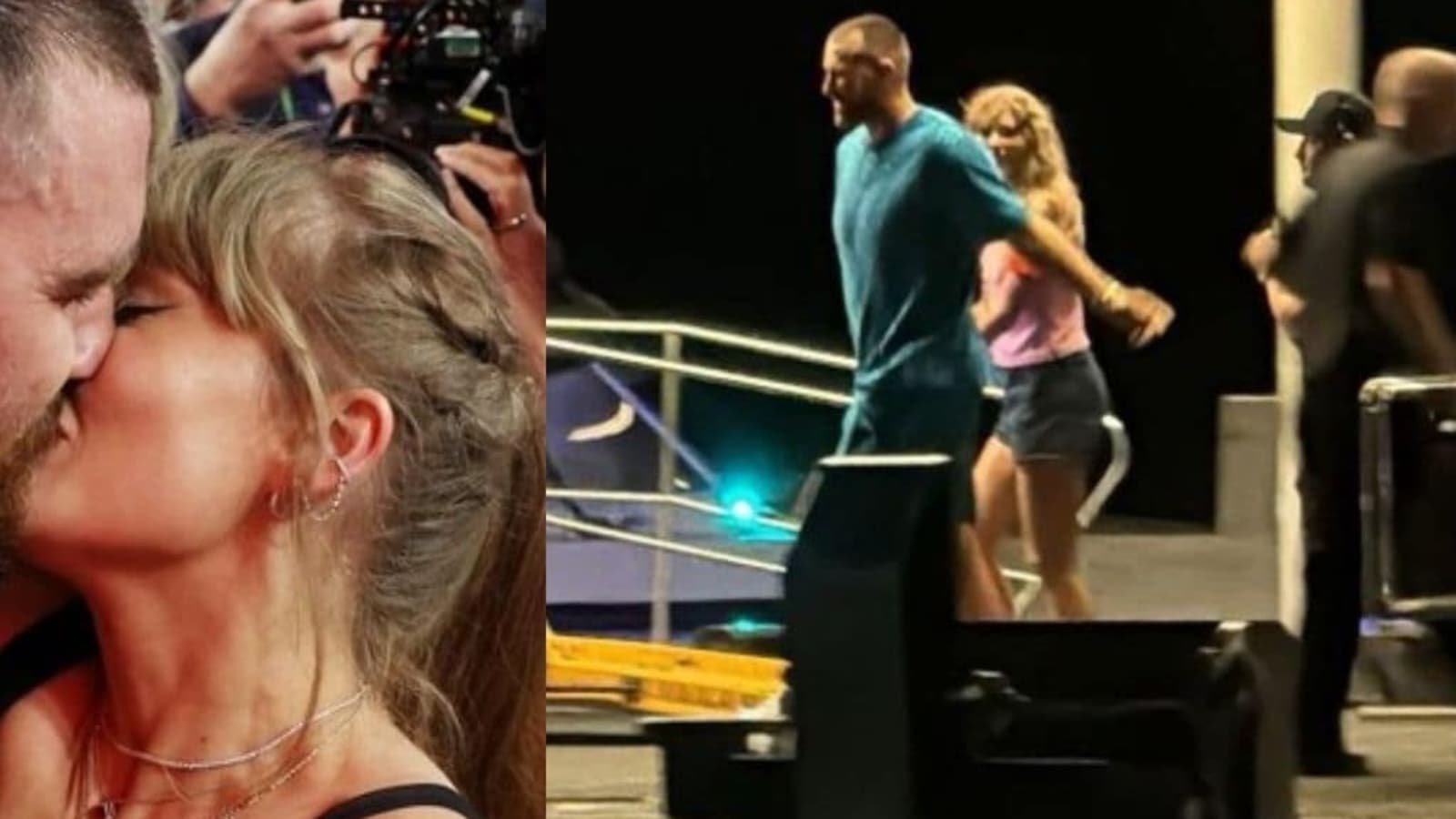 Taylor Swift races to kiss Travis Kelce backstage in Singapore, pulls curtain for tight hug