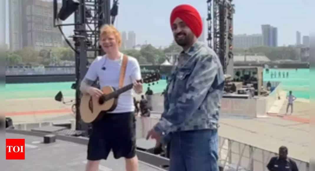 Diljit Dosanjh and Ed Sheeran performs to Lover, Shape of You on stage during Mumbai concert | Hindi Movie News - Times of India
