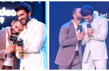 Kabir Singh meets Arjun Reddy! Shahid Kapoor kisses Vijay Deverakonda on his cheek as they show off their 'bromance'; fan says 'Ranbir Kapoor is missing' - WATCH Video | - Times of India