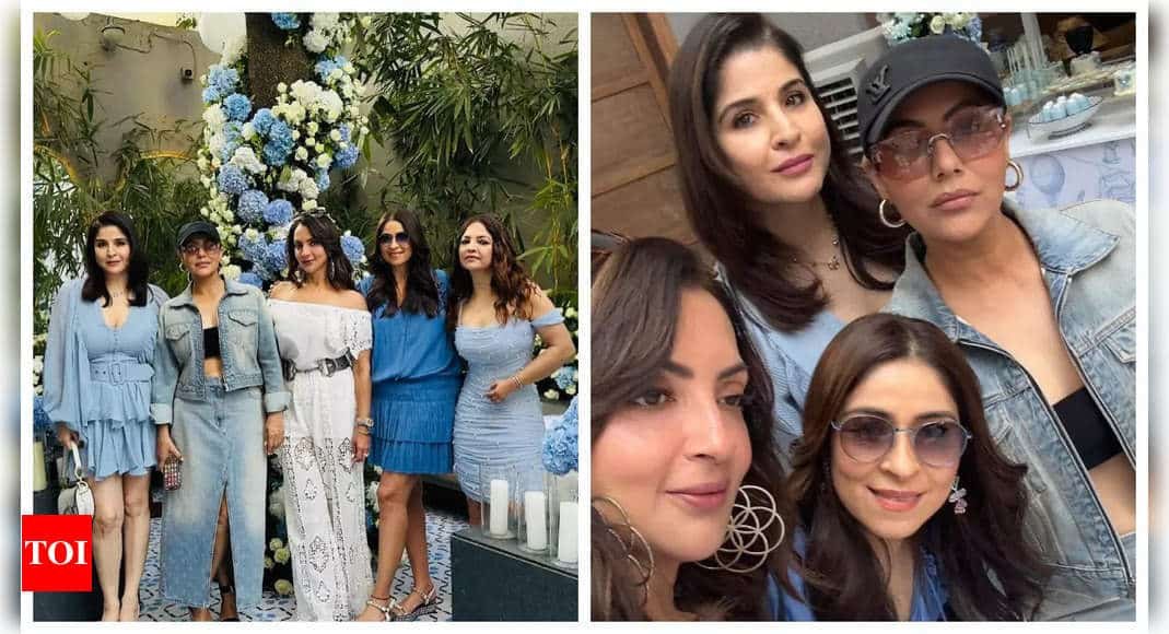 Gauri Khan sports an all-denim look as she poses with Maheep Kapoor and Bhavana Pandey at Alanna Panday's baby shower - See INSIDE photos | - Times of India
