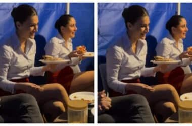 Kareena Kapoor and Kriti Sanon indulge in delicious pizza on the sets of 'Crew,' sans Tabu - WATCH video | - Times of India