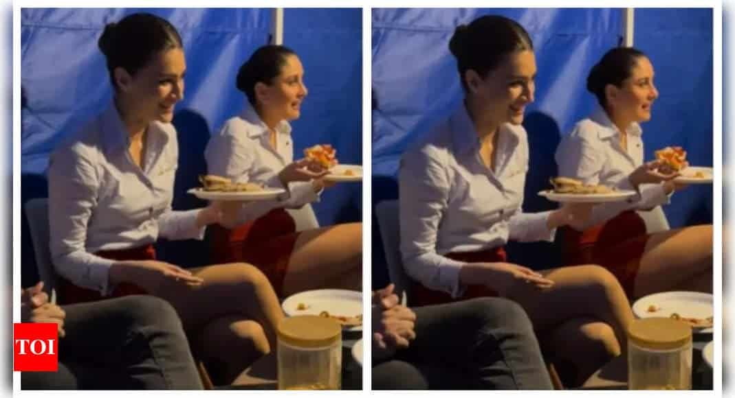 Kareena Kapoor and Kriti Sanon indulge in delicious pizza on the sets of 'Crew,' sans Tabu - WATCH video | - Times of India