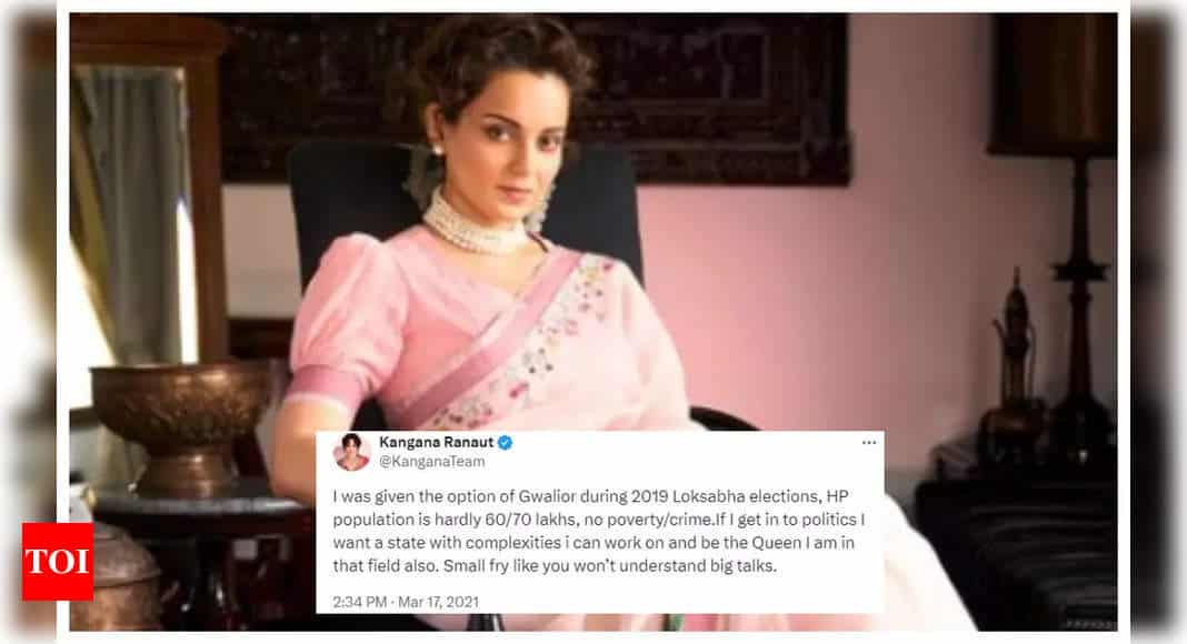If I get into politics...: Kangana Ranaut's tweet from 2021 goes viral as she gears up to contest Lok Sabha elections from Mandi | - Times of India 6 If I get into politics...: Kangana Ranaut's tweet from 2021 goes viral as she gears up to contest Lok Sabha elections from Mandi | - Times of India