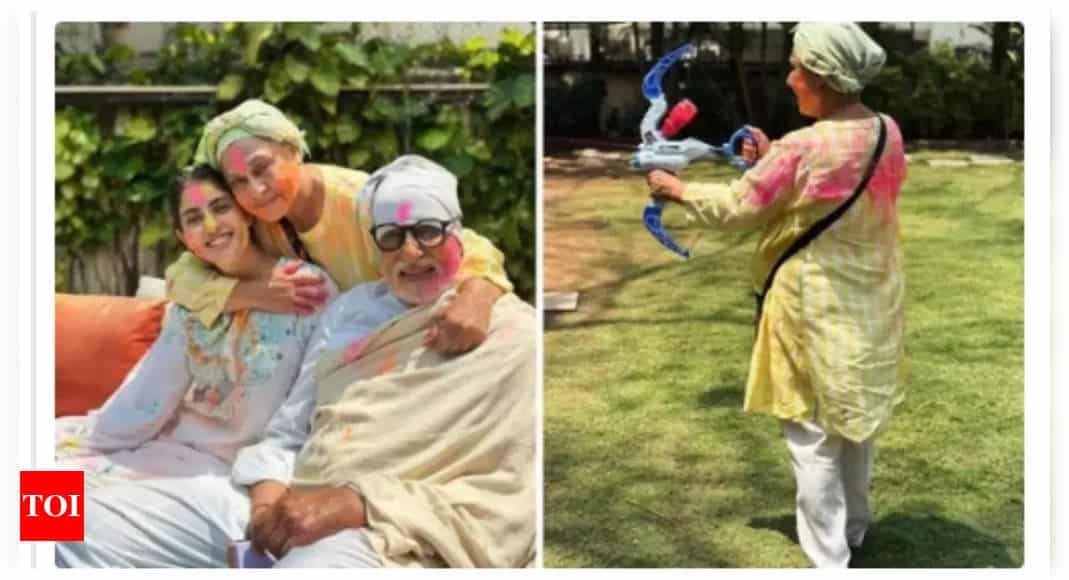 Navya Naveli, Amitabh Bachchan and Jaya Bachchan revel in Holi celebrations with pichkaris, water buckets, yummy food and more: See inside | Hindi Movie News - Times of India