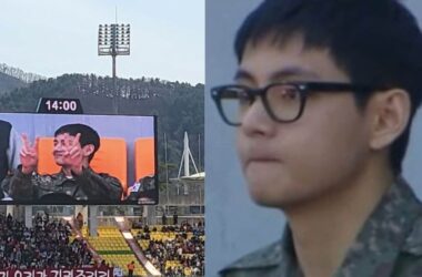 BTS V makes surprise appearance at Soccer game; flashes big smile in SDT uniform 22 BTS V makes surprise appearance at Soccer game; flashes big smile in SDT uniform