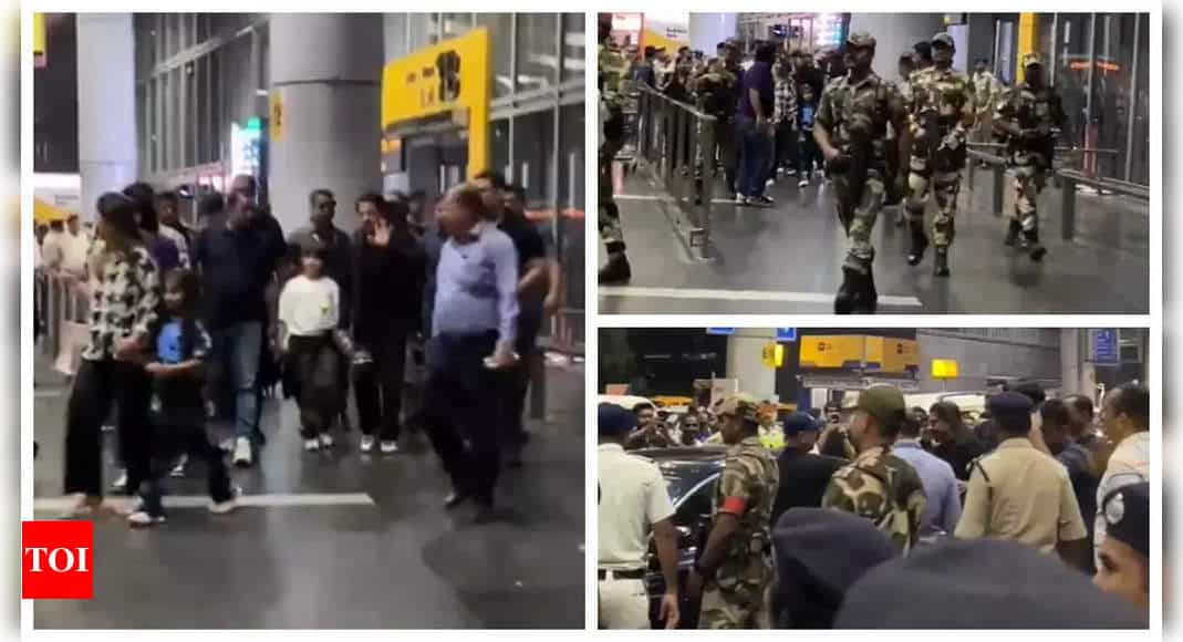 Shah Rukh Khan arrives in Kolkata with AbRam Khan, Suhana Khan and Ananya Panday ahead of Sunday's match; Fans SHOCKED with actor's airport security | - Times of India 6 Shah Rukh Khan arrives in Kolkata with AbRam Khan, Suhana Khan and Ananya Panday ahead of Sunday's match; Fans SHOCKED with actor's airport security | - Times of India