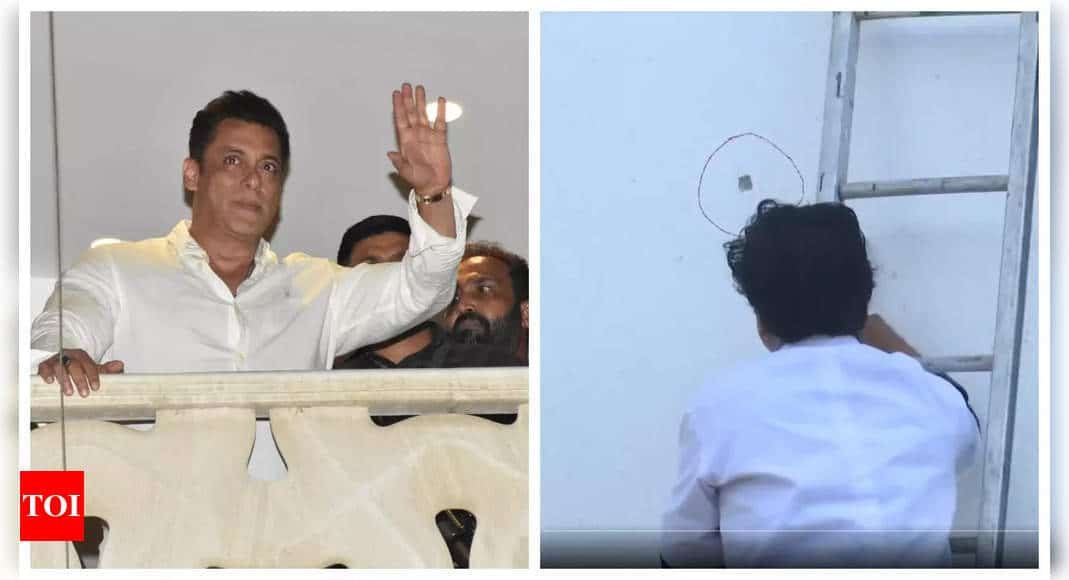Shots fired at Salman Khan's residence; Police mark bullet holes on walls - WATCH | - Times of India