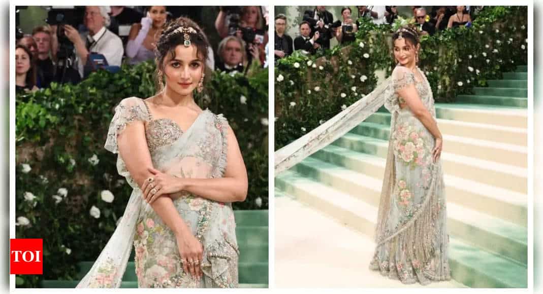 Alia Bhatt goes traditional at Met Gala 2024 in enchanting Sabyasachi creation; says 'There is nothing more timeless than a saree' | - Times of India 6 Alia Bhatt goes traditional at Met Gala 2024 in enchanting Sabyasachi creation; says 'There is nothing more timeless than a saree' | - Times of India