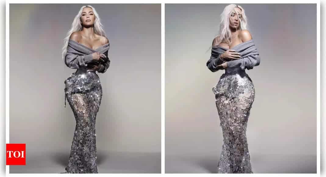 Met Gala 2024: Kim Kardashian shows off her TINY waist in silver corset gown | - Times of India
