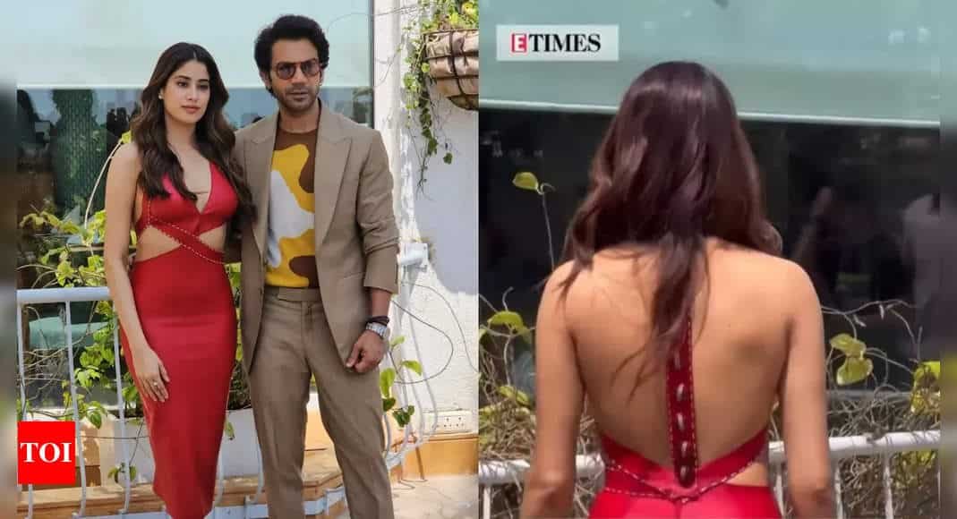Janhvi Kapoor's dress with cricket balls steals the show as she promotes 'Mr and Mrs Mahi' with Rajkummar Rao - WATCH video - Times of India