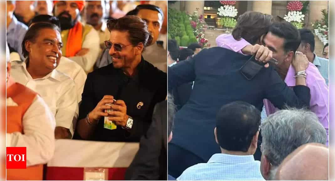 From Shah Rukh Khan's chat with Mukesh Ambani to warm hug with Akshay Kumar: SRK's viral moments from PM Narendra Modi's swearing-in ceremony | Hindi Movie News - Times of India 8 From Shah Rukh Khan's chat with Mukesh Ambani to warm hug with Akshay Kumar: SRK's viral moments from PM Narendra Modi's swearing-in ceremony | Hindi Movie News - Times of India