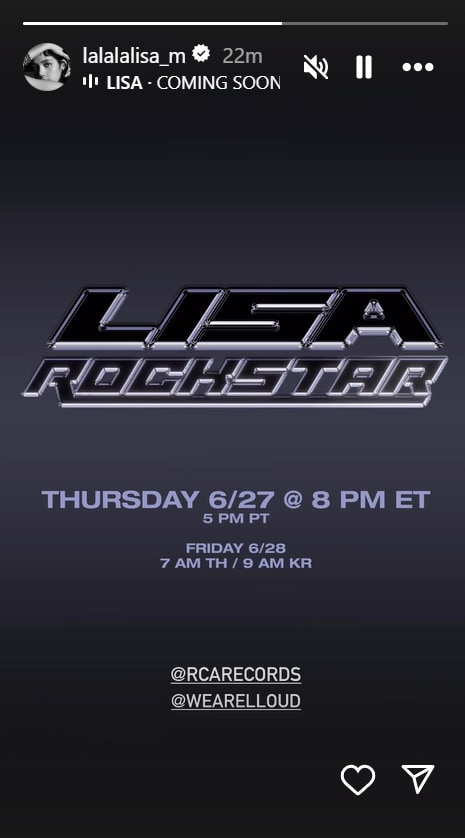 Lisa announced the release date of her new song 'Rockstar'. Lisa announced the release date of her new song 'Rockstar'.