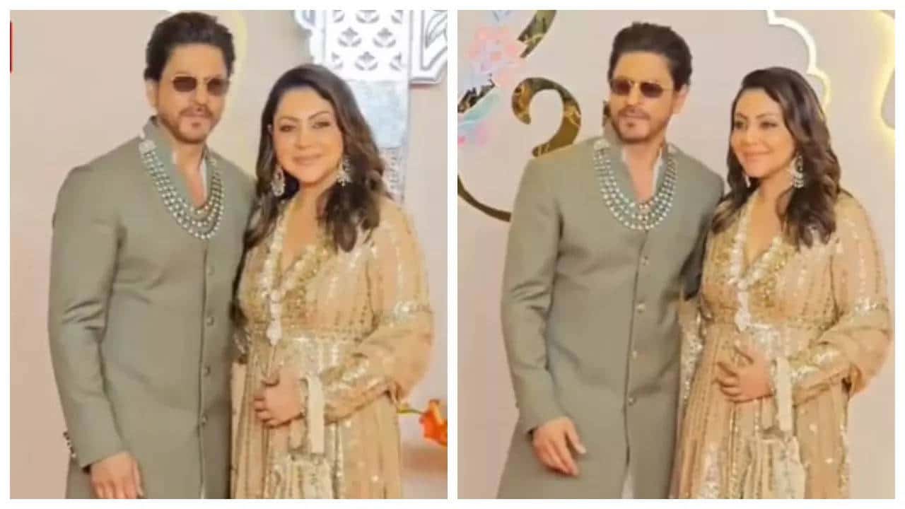 Anant Ambani-Radhika Merchant's wedding: Bollywood's 'Baadshah' Shah Rukh Khan makes a royal entry on the red carpet along with his wife Gauri Khan - WATCH video | - Times of India