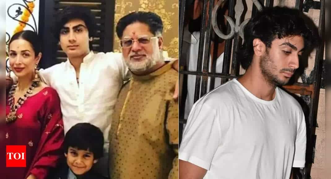 Malaika Arora's son Arhaan Khan looks heartbroken as he bids farewell to beloved grandfather Anil Mehta - Times of India