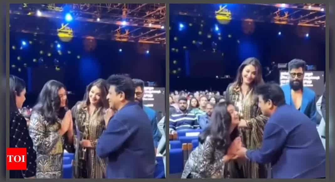 Aaradhya Bachchan touches feet of Kannada superstar Shiva Rajkumar at SIIMA; fans say 'Aishwarya Rai raised a sanskaari daughter' - WATCH video | - Times of India