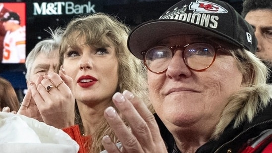 FILE - Taylor Swift stands with Donna Kelce after an AFC Championship NFL football game between the Kansas City Chiefs and the Baltimore Ravens, Sunday, Jan. 28, 2024, in Baltimore. (AP Photo/Julio Cortez)(AP)