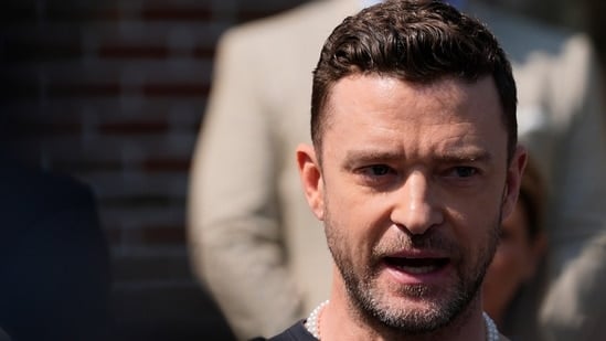 Justin Timberlake speaks to the press after a court hearing, Friday, Sept. 13, 2024, in Sag Harbor, N.Y. (AP Photo/Pamela Smith)(AP)