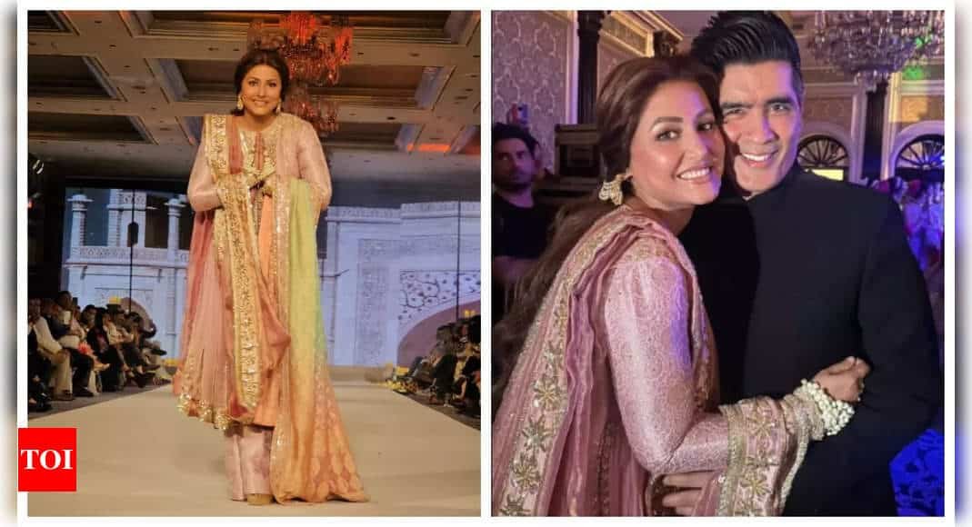 Hina Khan walks the ramp for Manish Malhotra amidst breast cancer battle; says 'Chemo is very hard but I put in my efforts' | - Times of India