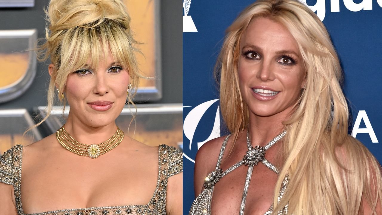 Side by side collage of Millie Bobby Brown and Britney Spears