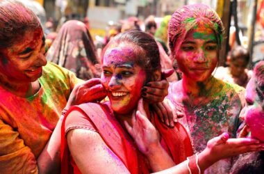 Hyderabad: People apply 'gulal' to each other on 'Rangbhari Ekadashi', ahead of the Holi festival, in Hyderabad, Monday, March 10, 2025.