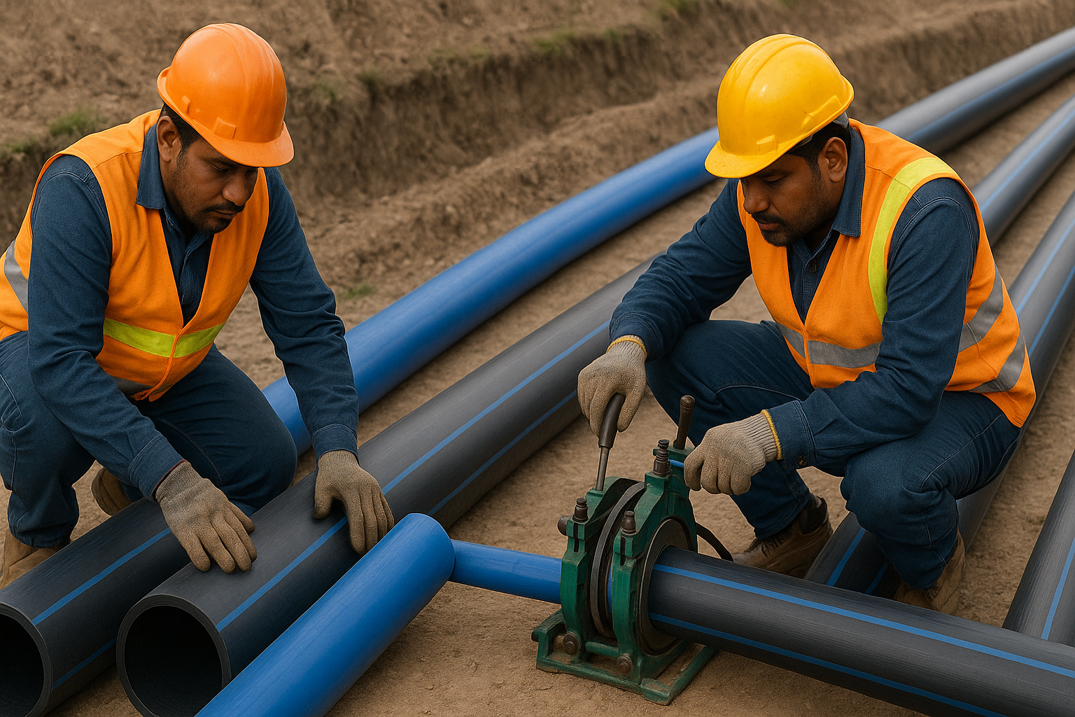 Water Supply Contractors | Reliable HDPE & MDPE Solutions for Leak-Free Water Networks 6 Water supply contractors installing HDPE and MDPE polyethylene pipes for efficient water distribution network