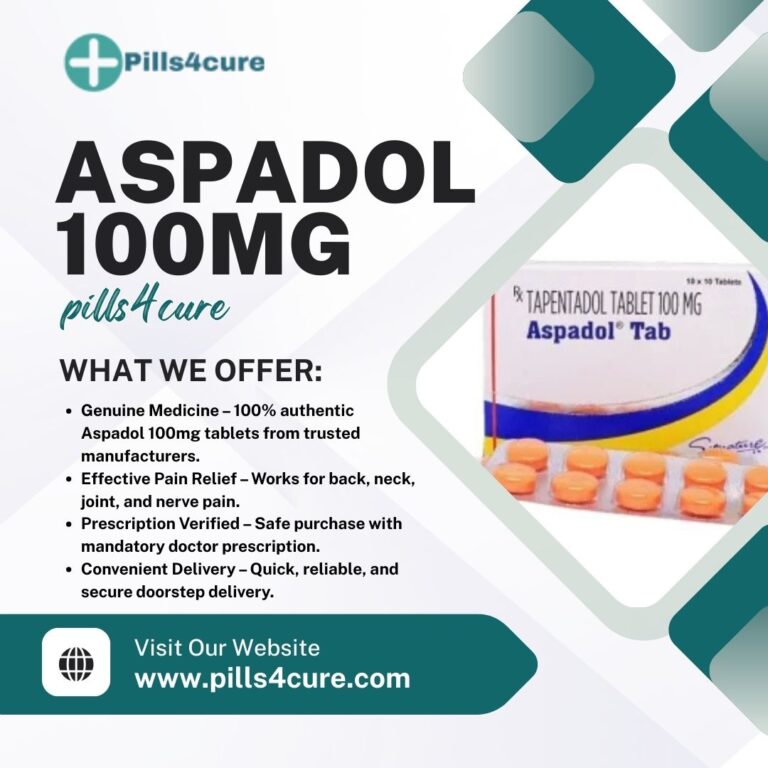 Buy Genuine Aspadol 100mg for Everyday Pain Relief 1 Aspadol 100mg tablets for effective pain relief available at Pills4cure – genuine Tapentadol medicine for back, neck, joint, and nerve pain.